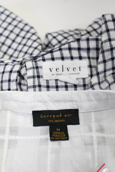 Velvet Women's Round Neck Long Sleeves Ruffle Plaid Blouse Size M Lot 2