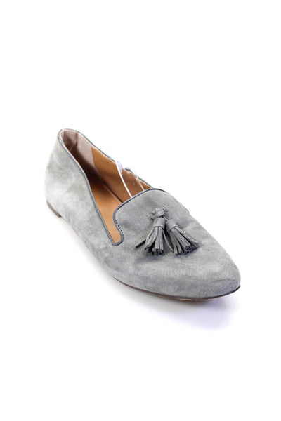 J Crew Womens Suede Round Toe Tassel Slip-On Casual Loafer Flats Gray Size 9