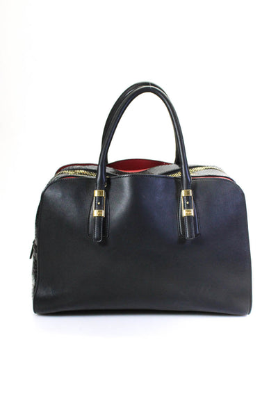 Salvatore Ferragamo Womens Leather Patchwork Animal Print Shoulder Handbag Black