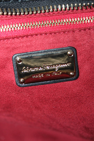 Salvatore Ferragamo Womens Leather Patchwork Animal Print Shoulder Handbag Black
