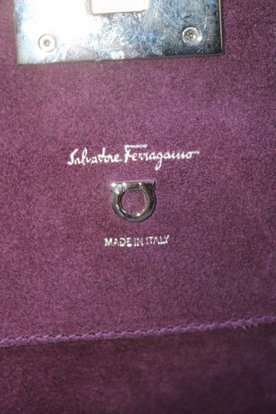 Salvatore Ferragamo Womens Suede Studded Turn Lock Shoulder Handbag Purple