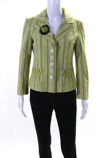 Nanette Lepore Womens Vintage Striped Blazer Jacket Green Pink Black Size 6