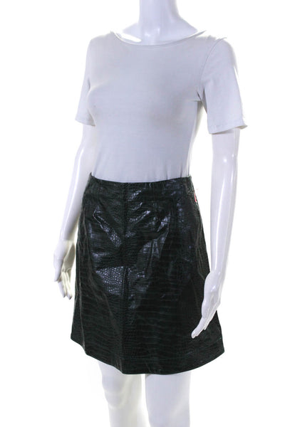 Natori Womens Croc Embossed Faux Leather Mini Pencil Skirt Dark Green Size XS