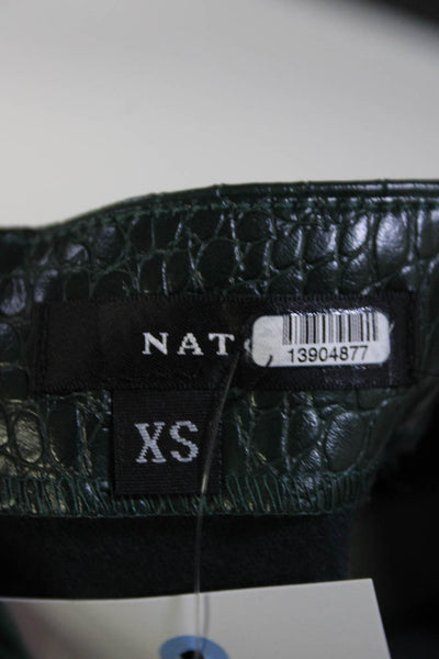 Natori Womens Croc Embossed Faux Leather Mini Pencil Skirt Dark Green Size XS