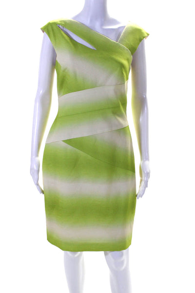 Kay Unger Womens Asymmetrical Cutout Gradient Sheath Dress Green Ecru Size 6