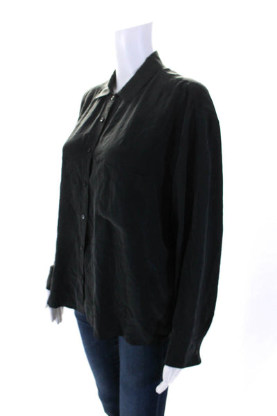 Equipment Femme Womens Charcoal Silk Collar Button Down Long Sleeve Shirt Size L