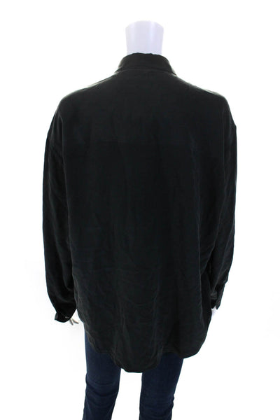 Equipment Femme Womens Charcoal Silk Collar Button Down Long Sleeve Shirt Size L