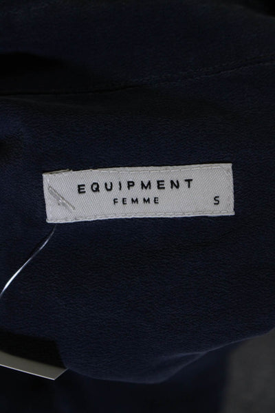 Equipment Femme Womens Navy Silk Collar Long Sleeve Button Down Blouse Top SizeS