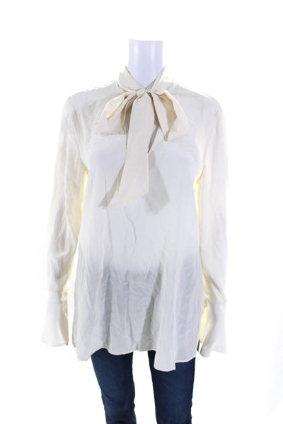 Equipment Femme Womens Cream Silk Tie V-Neck Long Sleeve Blouse Top Size S