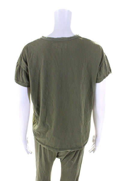 The Great Womens Short Sleeves Tee Shirt Pant Set Green Cotton Size 1/0