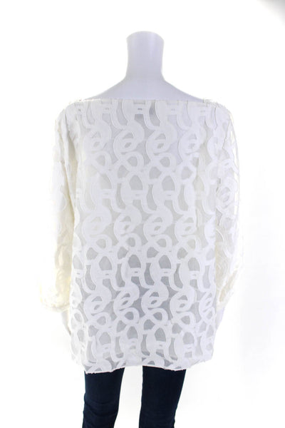 Lafayette 148 New York Womens Embroidered Long Sleeves Blouse White Size Large