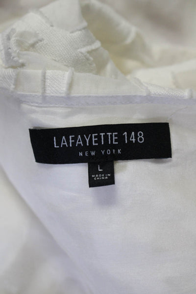 Lafayette 148 New York Womens Embroidered Long Sleeves Blouse White Size Large