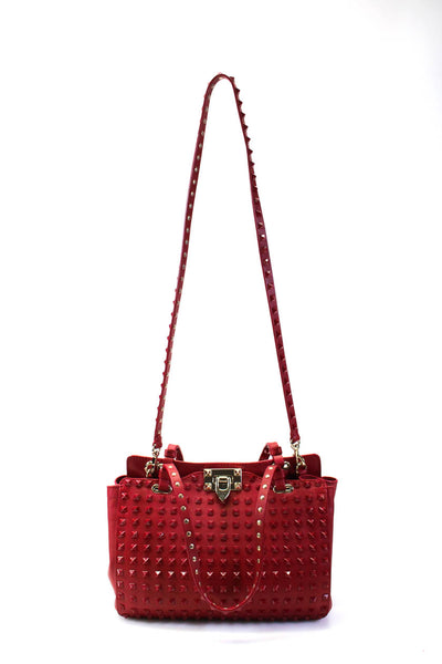 Valentino Garavani Womens Leather Rockstud Trim Crossbody Shoulder Handbag Red