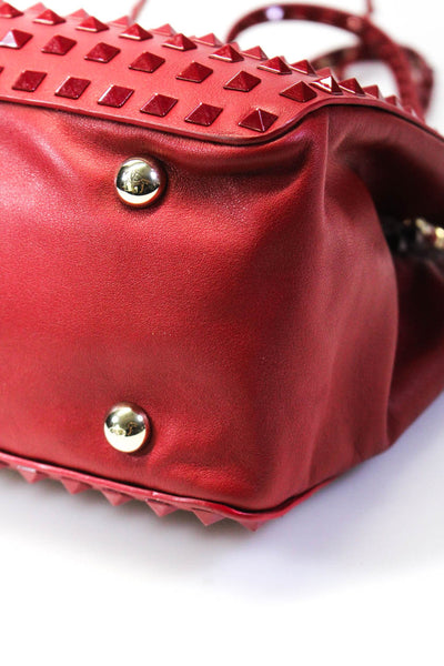 Valentino Garavani Womens Leather Rockstud Trim Crossbody Shoulder Handbag Red