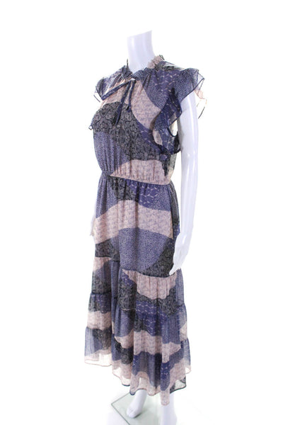 BB Dakota Womens Colorblock Print Ruched Ruffled Maxi Dress Blue Size 10