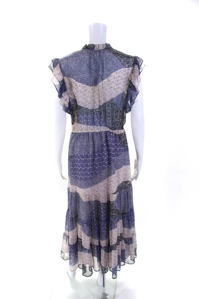 BB Dakota Womens Colorblock Print Ruched Ruffled Maxi Dress Blue Size 10