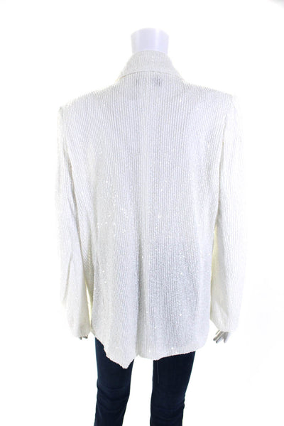 Sans Souci Womens Sequined Textured Open Front Long Sleeve Blazer White Size L