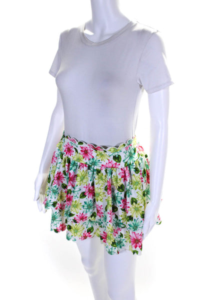 Agua Bendita Womens Scalloped Floral Mini Skirt Crop Top Set Pink Green Medium