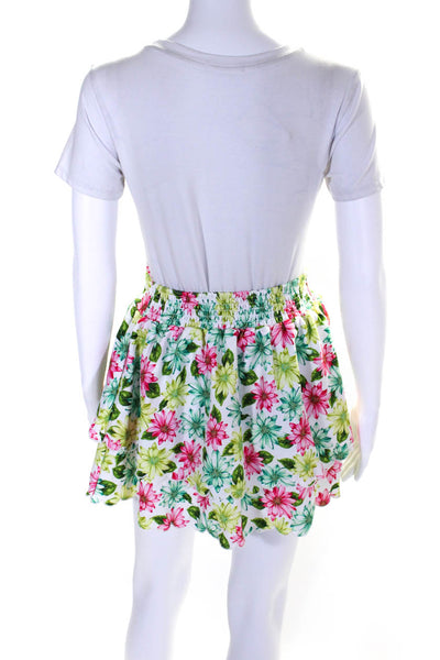 Agua Bendita Womens Scalloped Floral Mini Skirt Crop Top Set Pink Green Medium