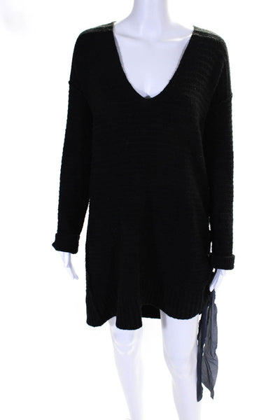 Free People Womens Thick Knit V Neck Side Laced Sweater Dress Black Size Small