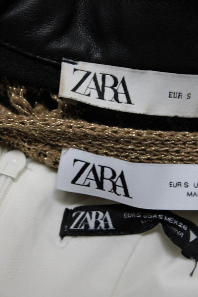 Zara Womens Satin Faux Leather Crochet Mini Sheath Slip Shirt Dress Small Lot 3