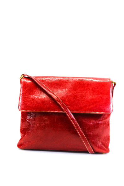Kate Spade Womens Leather Flap Top Handle Tote Shoulder Bag Handbag Red
