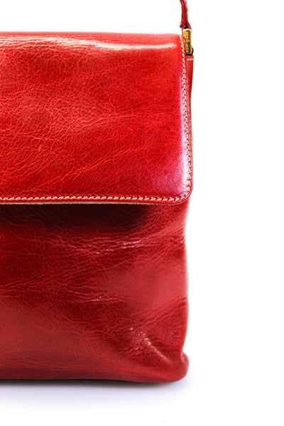 Kate Spade Womens Leather Flap Top Handle Tote Shoulder Bag Handbag Red