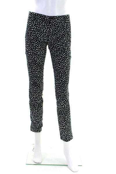 Tory Burch Womens Zipper Fly Leopard Spotted Skinny Jeans Black White Size 25