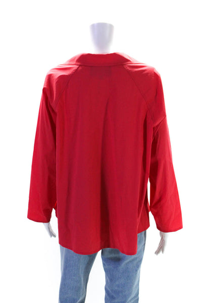 Lafayette 148 Womens Long Sleeve Collar Hook & Eye Top Blouse Red Size Petite