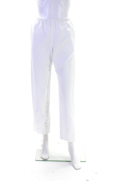 Shamask Womens Mid Rise Elastic Waist Pique Straight Leg Pants White Size 0