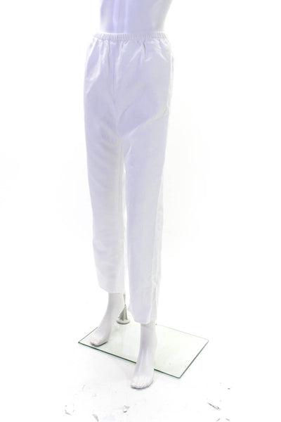 Shamask Womens Mid Rise Elastic Waist Pique Straight Leg Pants White Size 0