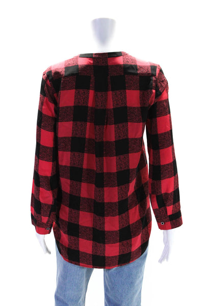 Sandro Paris Womens Silk Check Print V-Neck Long Sleeve Blouse Top Red Size 1