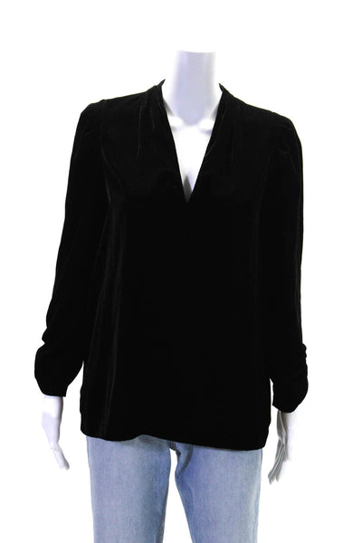 Ba&Sh Womens Velvet V-Neck Long Sleeve Pullover Blouse Top Black Size 3