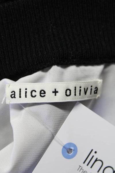 Alice + Olivia Womens Lace Trim Striped Zip Up Cardigan Sweater Black Size M
