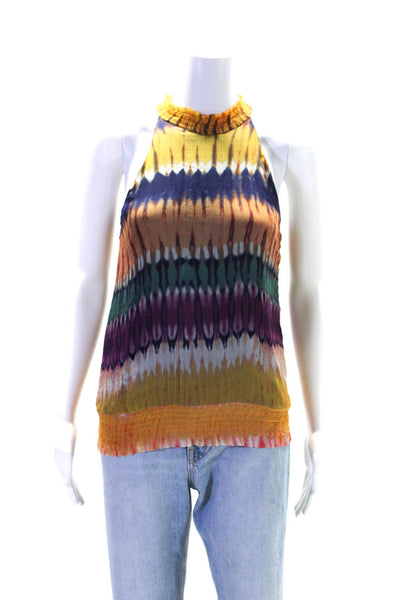 Ecru Womens Silk Tie Dye High Neck Sleeveless Blouse Top Multicolor Size M