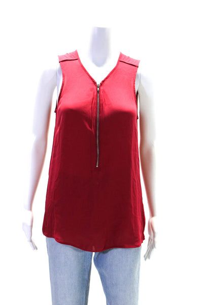 Sport The Kooples Womens V-Neck Half Zip Pullover Tank Top Blouse Red Size M