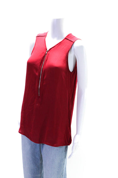 Sport The Kooples Womens V-Neck Half Zip Pullover Tank Top Blouse Red Size M