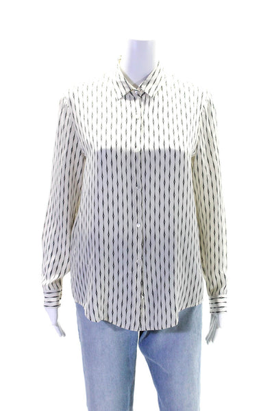 The Kooples Womens Geometric Print Collared Button Up Blouse Top Beige Size M