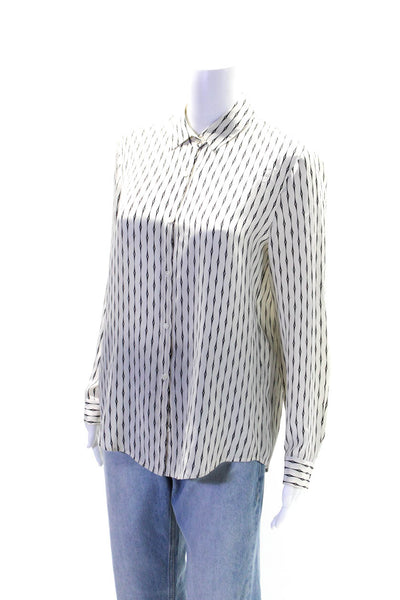 The Kooples Womens Geometric Print Collared Button Up Blouse Top Beige Size M