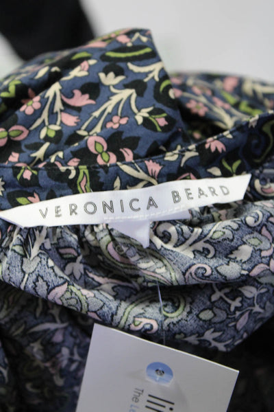 Veronica Beard Womens Cotton Floral Short Sleeve Button Up Blouse Navy Size 0