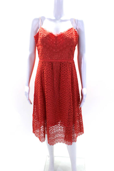 J Crew Womens Floral Crochet Sleeveless A Line Dress Coral Pink Size 6
