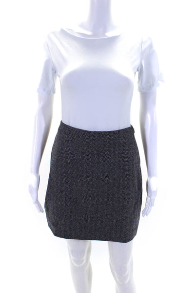 Theory Women's Zip Closure Lined Herringbone A-Line Mini Skirt Black Size 4