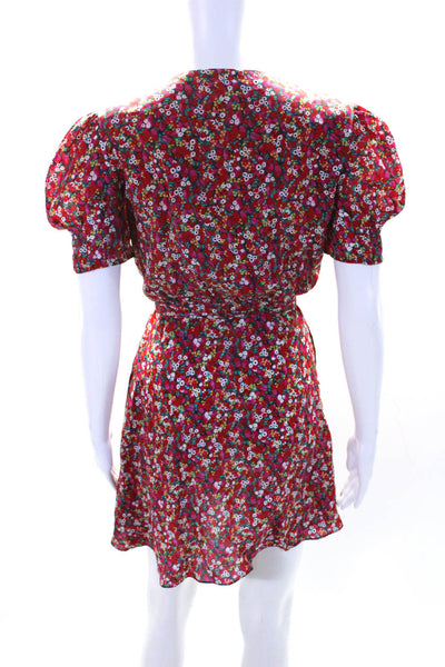 Saloni Women's V-Neck Short Sleeves Silk Wrap Floral Mini Dress Size 2