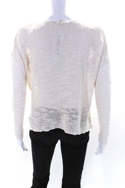 Helmut Lang Womens Silk Open Knit Long Sleeve Crop Back Shirt Top White Size S