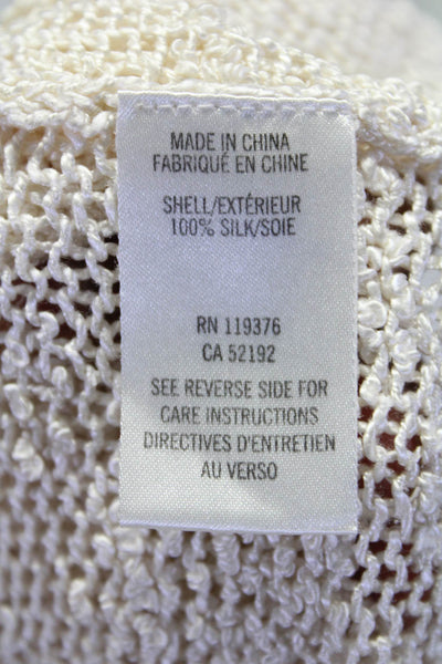 Helmut Lang Womens Silk Open Knit Long Sleeve Crop Back Shirt Top White Size S