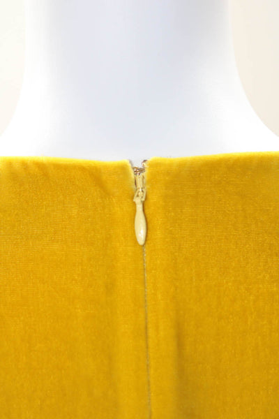 Altuzarra Womens Short Sleeve V Neck Velvet A Line Dress Mustard Yellow FR 36