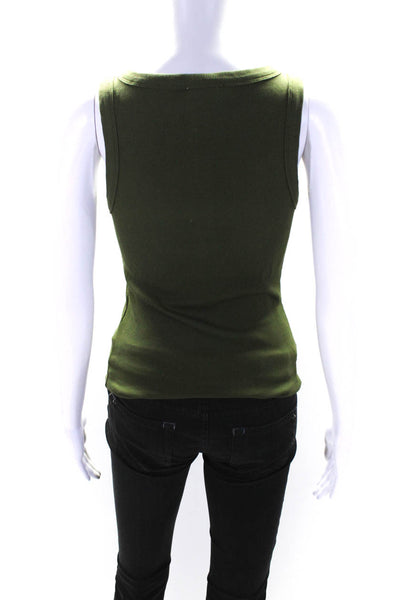 Sezane Womens Cotton Ribbed Round Neck Button Up Pullover Tank Top Green Size S