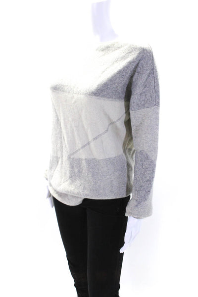 Vince Womens Long Sleeve Oversized Boat Neck Sweater Gray White Wool Size Medium