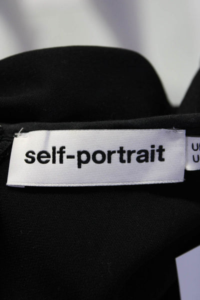 Self Portrait Womens Long Sleeve Lace Trim Crew Neck Sheath Dress Black Size 4