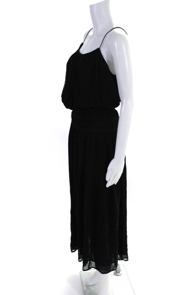 Frame Women's Scoop Neck Spaghetti Straps Smocked Waist Maxi Dress Black Size XS
